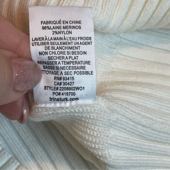 Trina Turk Chloe Merino Wool Sweater Ruffled Sleeves White Quiet Luxury Sz XXL - Picture 10 of 15